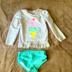 Cat & Jack Colorful Ice Cream Print Kids rash guard and bottoms size 4T